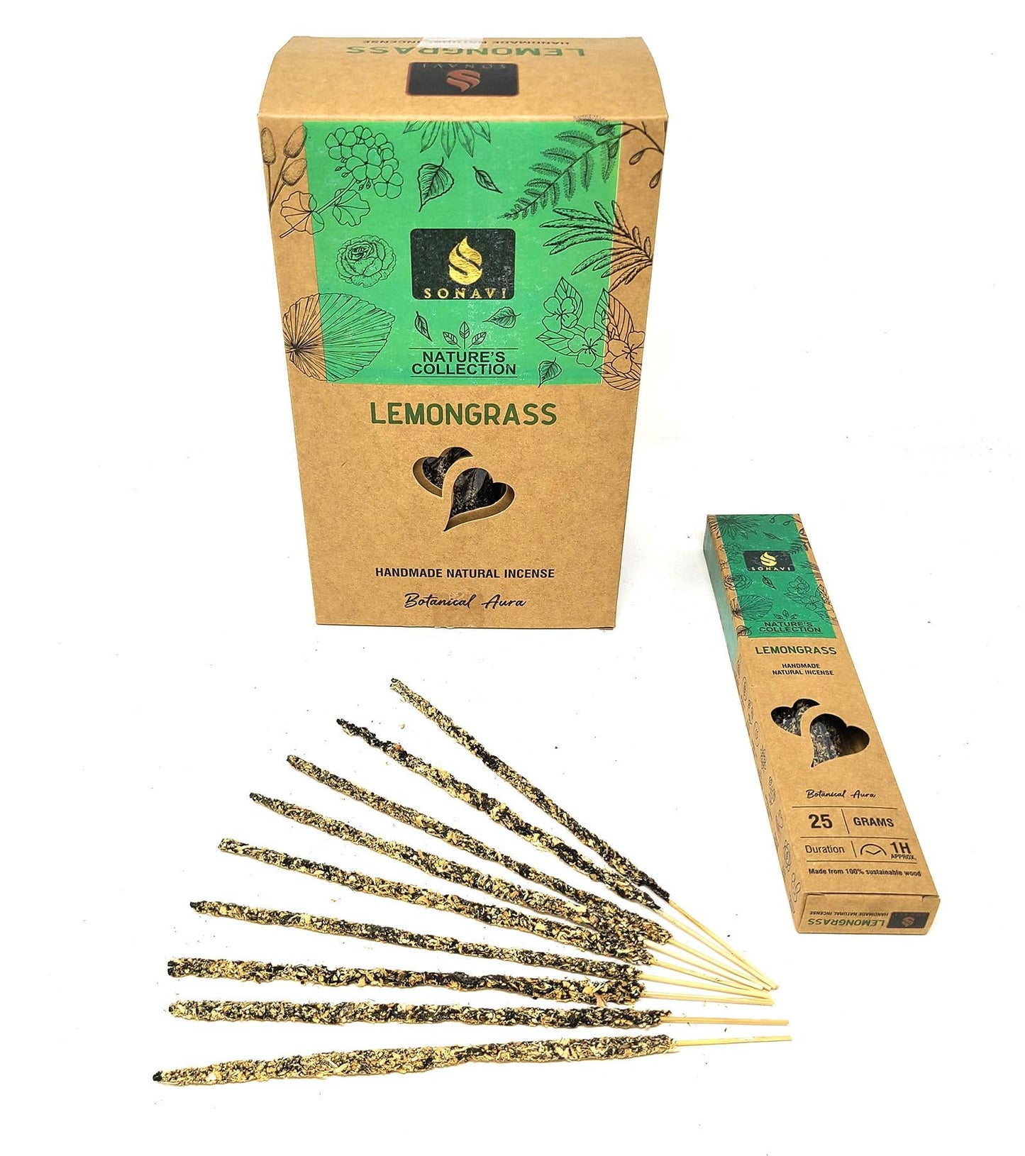 SONAVI - Nature's Collection: All Natural Lemongrass Incense Sticks 25 grams