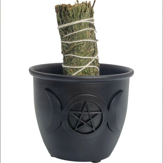 Triple Moon with Pentagram Smudge Pot